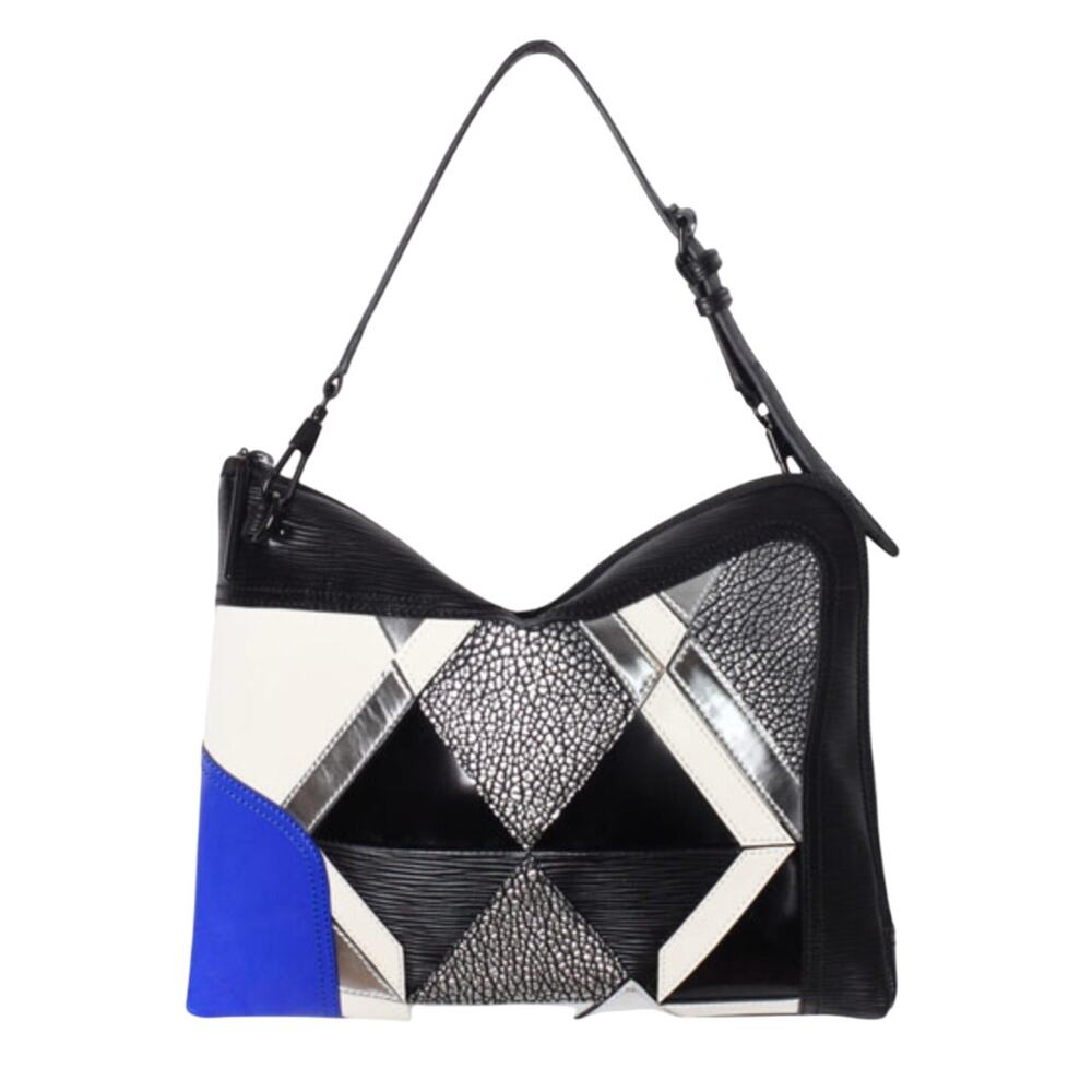 3.1 Phillip Lim Geometric Blue Cream Black Silver Patent Leather Clutch Bag - Picture 2 of 12